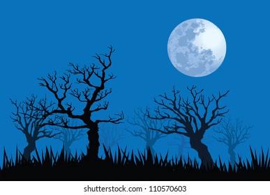 illustrations of spooky full moon night.