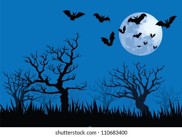 Illustrations Of Spooky Full Moon Night.