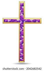 The illustrations in the stained glass style with of Christian cross ,isolated n a white background