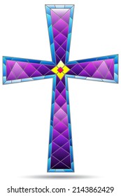 The illustrations in the stained glass style with of Christian cross ,isolated n a white background