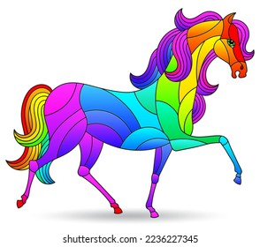 Illustrations in stained glass style with horse, animal isolated on a white background