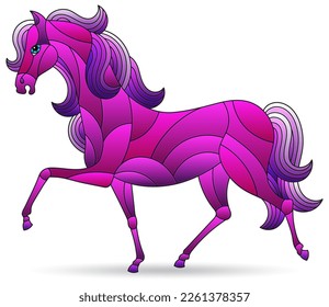 Illustrations in stained glass style with horse isolated on a white background