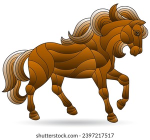 Illustrations in stained glass style with horse isolated on a white background, tone brown