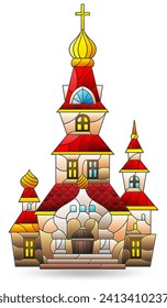 Illustrations in stained glass style with temple, building isolated on a white background