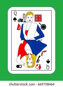 Illustrations in the style of a playing card with portraits of women - housewives and models.