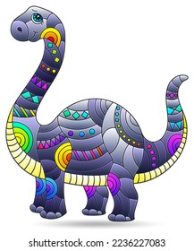 Illustrations in the style of stained glass with bright dinosaur, animal isolated on a white background