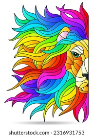 Illustrations in the style of stained glass with portrait of lion,animal muzzle isolated on a white background
