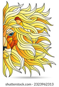Illustrations in the style of stained glass with portrait of lion,animal muzzle isolated on a white background