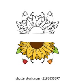 Ilustraciones Borde de girasol Medio Dibujo y contorno de girasol 