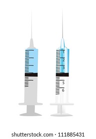 illustrations of syringes, 3D and silhouette, vector illustration