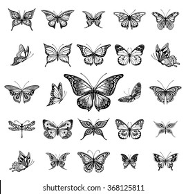 Illustrations Tatto Style Butterflies Stock Vector (Royalty Free) 368125811