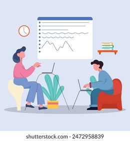 illustrations with team characters working at home, remotely, office. Concept of freelancing comfortable work at home