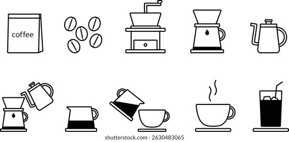 Illustrations that can be used to explain how to make coffee or to advertise a coffee shop
