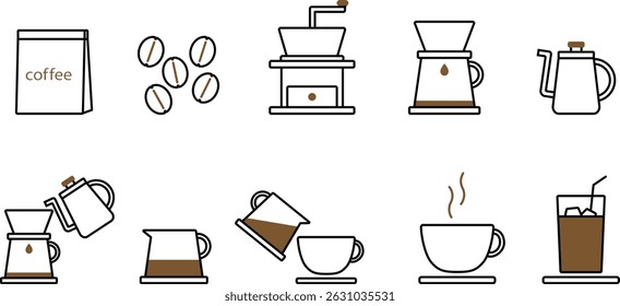 Illustrations that can be used to explain how to make coffee or to advertise a coffee shop