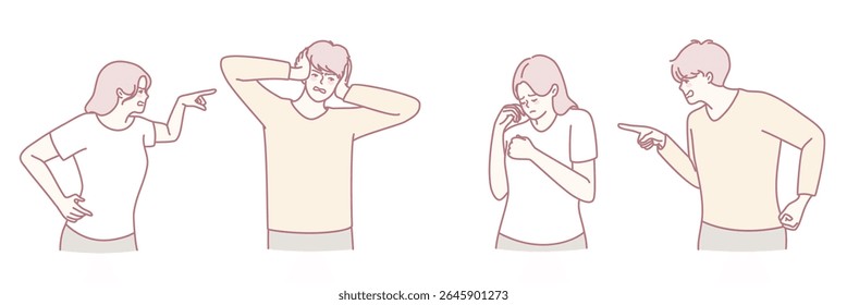 Ilustrações que retratam uma variedade de diferentes expressões emocionais em vários cenários de comunicação
