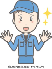 Illustrations that a man wearing work clothes is impressed