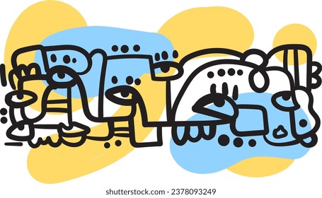  illustrations that pushes the boundaries of creativity by fusing faces, lines, circles, and fun doodle elements into abstract print designs.