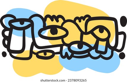  illustrations that pushes the boundaries of creativity by fusing faces, lines, circles, and fun doodle elements into abstract print designs.