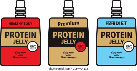 Illustrations of three different protein jelly packages