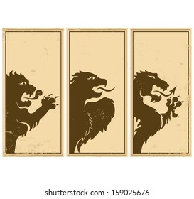 Illustrations of three heraldic symbols on the old paper