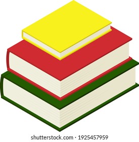 Ilustraciones de tres libros apilados, isométricos