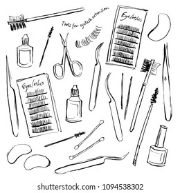 Illustrations of tools for eyelash extension.