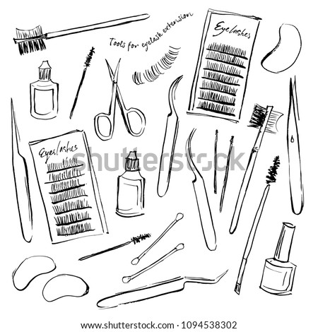 Illustrations of tools for eyelash extension.