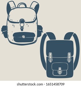 Illustrations of tourist backpack. Design element for poster, card, banner, flyer, t shirt. Vector illustration