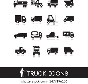 Illustrations of  transport vehicles.Truck icons. 