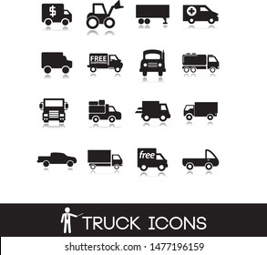 Illustrations of  transport vehicles.Truck icons. 