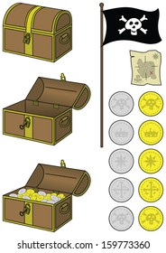 Illustrations of treasure chest and gold - clip art set