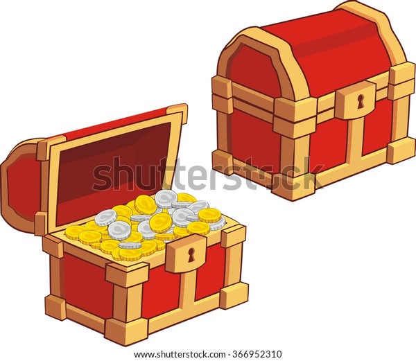 Illustrations Treasure Chest Open Closed Golden Stock Vector