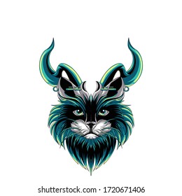 illustrations for t-shirts with animal theme designs that are cats having horns and piercing around the ears