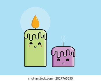 illustrations of two candles. one candle is lighting up represent a happy feeling, and another one is going out represent a sad feeling.