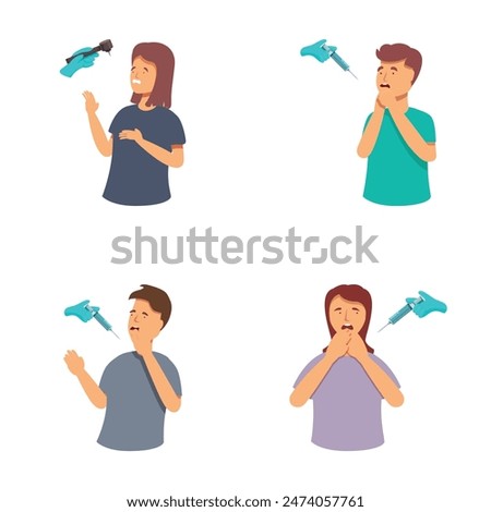 Illustrations of two people with varied reactions to a toy gun, showing fear and disgust