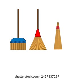 illustrations of types of stick brooms and other brooms