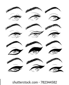 Illustrations using a liner in the makeup of the eyes.