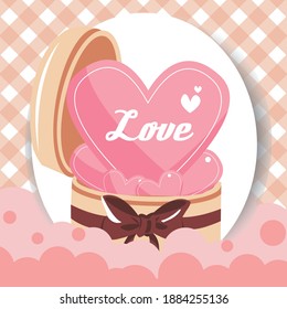 illustrations of valentine gift box with seamless pattern.