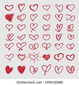 Illustrations for valentines and wedding - Design elements for Valentine's day - Hand drawn hearts icon set - Doodle hearts, hand drawn love heart collection