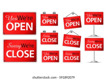 Illustrations Of A Variety Modern Open Close Plate Sign On Isolated White Background