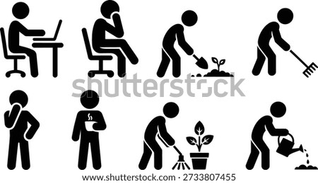 Illustrations of various activities and tasks performed by individuals