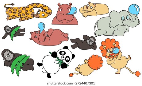 Ilustraciones de varios animales durmiendo o descansando.