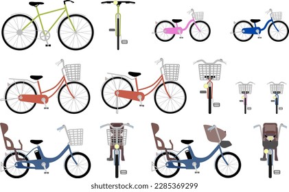 Ilustraciones de varias bicicletas delanteras y laterales