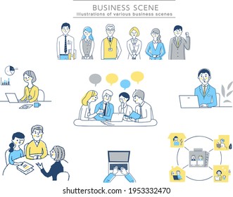 Illustrations of various business scenes
set