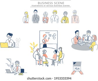 Illustrations of various business scenes
set