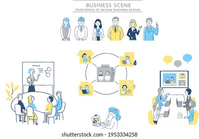 Illustrations of various business scenes
set