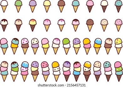 Illustrations of various cone ice creams
