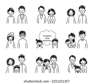 Illustrations of various couples and families.