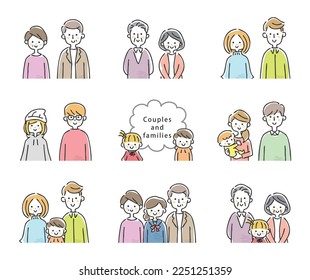 Ilustraciones de varias parejas y familias.