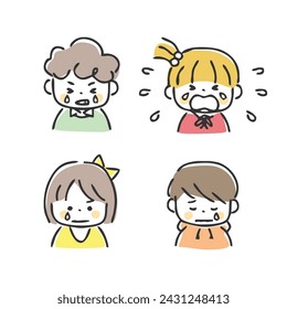 Illustrations of various crying children.
